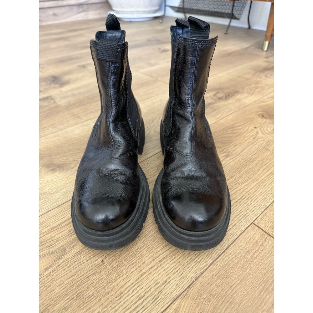 PAUL GREEN 6.5 Black Chelsea Chunky Boot Ankle Slip On Leather Platform lug sole - Picture 3 of 8